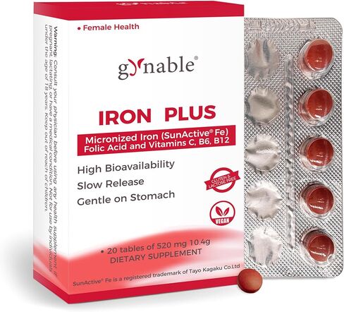 Gentle Iron Supplement for Women Men: Slow Release Iron Pills Clinically Shown to Support Increase Iron Levels Patented SunActive Tech, with Vitamin C, B12, B6 & Folic Acid,18 mg,20 Tablets in Saudi Arabia