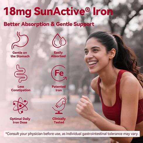 Gentle Iron Supplement for Women Men: Slow Release Iron Pills Clinically Shown to Support Increase Iron Levels Patented SunActive Tech, with Vitamin C, B12, B6 & Folic Acid,18 mg,20 Tablets in Saudi Arabia