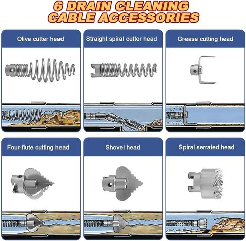 ثعبان الصرف الصحي، أوجير الصرف مع ملحق المثقاب، 16.4 قدم × 12 مم، ثعبان السباكة ذو التغذية التلقائية، مزيل انسداد تصريف الشعر المرن للمطبخ، الحمام وحوض الدش in Kuwait