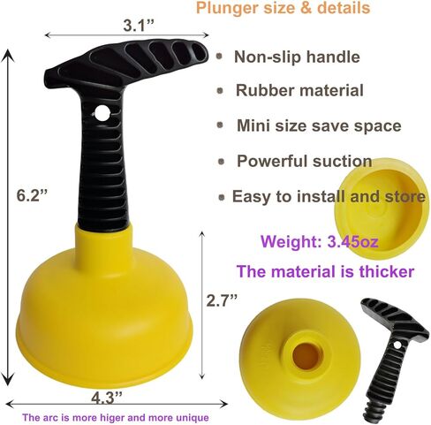 حوض صغير ومكبس تصريف بمقبض قصير - كوب مطاطي عالي التحمل وقبضة مريحة لشفط قوي، وفك المصارف البطيئة في الأحواض والأحواض والاستحمام والحمامات والمطابخ وتصميم مدمج وموفر للمساحة in Kuwait