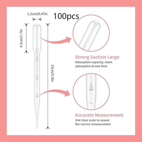 100 Pack Disposable Dropper Pipettes 3ml Liquid Transfer Pipette Set with Graduated Markings for Daily Use in Saudi Arabia