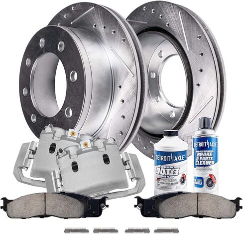 Detroit Axle - Front Brake Kit for 2003-2008 Dodge Ram 2500 3500 Drilled & Slotted Brake Rotors and Ceramic Brakes Pads Brake Calipers 2004 2005 2006 2007 Replacement: 13.91" inch Rotors in Saudi Arabia