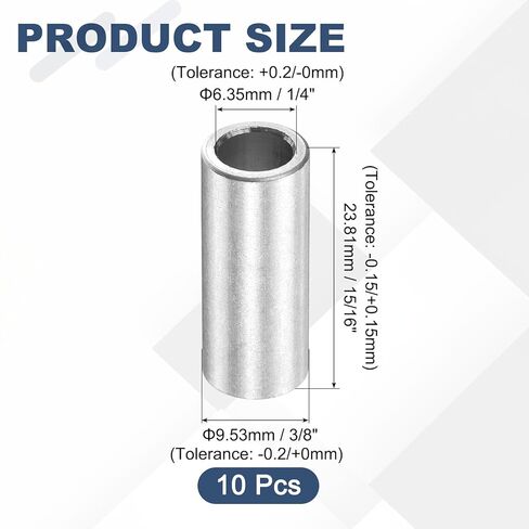 uxcell 10Pcs Aluminum Spacer 3/8" OD x 1/4" ID x 15/16" Length Screw Standoff Bushing Plain Finish Unthreaded Round Metal Spacer for Screws Bolts and Rods, Silver in Saudi Arabia