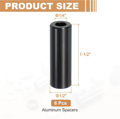 PATIKIL 6PCS Aluminum Spacers, 1/4" x 1/2" Metal Spacers Aluminum 1-1/2" L Spacer Screw Standoff Round Unthreaded Standoff Bushing for 1/4inch Screw Bolts, Black Black in Saudi Arabia