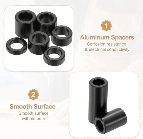 PATIKIL 6PCS Aluminum Spacers, 1/4" x 1/2" Metal Spacers Aluminum 1-1/2" L Spacer Screw Standoff Round Unthreaded Standoff Bushing for 1/4inch Screw Bolts, Black Black in Saudi Arabia