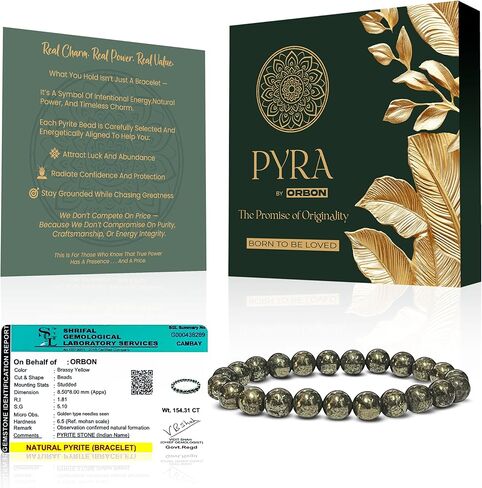 PYRA Certified Original Raw Pyrite Bracelet – Natural Pyrite Stone Energy Bracelet for Men & Women | Money Attraction Stone for Wealth & Success | with Activation Card & Authenticity Certificate in Saudi Arabia