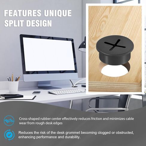 3/4" Black Desk Grommet, JTemgle Flexible Cable Grommet Cross Rubber Cable Hole Cover Wire Organizer Caps Desktop Cord Management for Home Office TV Stands Tabletops, 10 Pieces in Kuwait