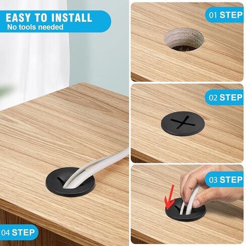 3/4" Black Desk Grommet, JTemgle Flexible Cable Grommet Cross Rubber Cable Hole Cover Wire Organizer Caps Desktop Cord Management for Home Office TV Stands Tabletops, 10 Pieces in Kuwait