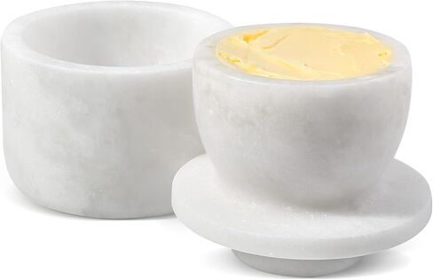 Koville White Marble Butter Keeper Handmade French Butter Holder For Kitchen Counter Decor, Stone Butter Dish Butter Container & Crock for Kitchen, Handmade Butter Crock For Spreadable Butter Ideal in Kuwait