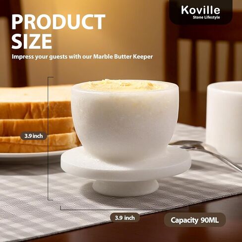 Koville White Marble Butter Keeper Handmade French Butter Holder For Kitchen Counter Decor, Stone Butter Dish Butter Container & Crock for Kitchen, Handmade Butter Crock For Spreadable Butter Ideal in Kuwait