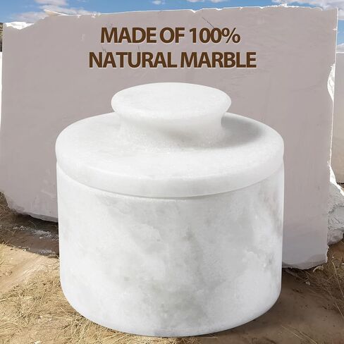 Koville White Marble Butter Keeper Handmade French Butter Holder For Kitchen Counter Decor, Stone Butter Dish Butter Container & Crock for Kitchen, Handmade Butter Crock For Spreadable Butter Ideal in Kuwait
