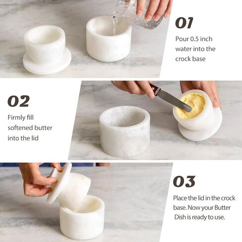 Koville White Marble Butter Keeper Handmade French Butter Holder For Kitchen Counter Decor, Stone Butter Dish Butter Container & Crock for Kitchen, Handmade Butter Crock For Spreadable Butter Ideal in Kuwait
