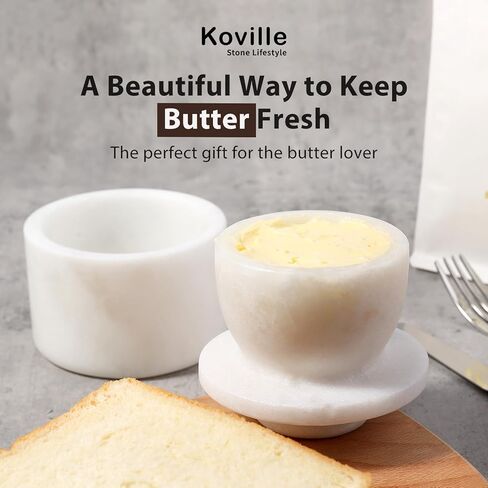 Koville White Marble Butter Keeper Handmade French Butter Holder For Kitchen Counter Decor, Stone Butter Dish Butter Container & Crock for Kitchen, Handmade Butter Crock For Spreadable Butter Ideal in Kuwait