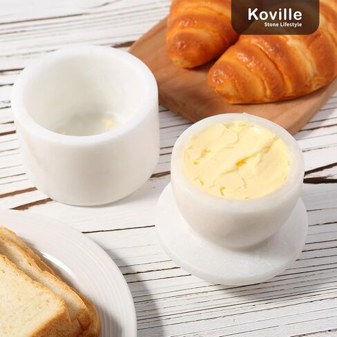 Koville White Marble Butter Keeper Handmade French Butter Holder For Kitchen Counter Decor, Stone Butter Dish Butter Container & Crock for Kitchen, Handmade Butter Crock For Spreadable Butter Ideal in Kuwait