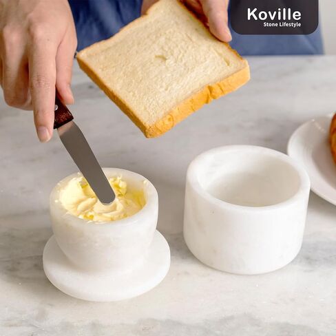 Koville White Marble Butter Keeper Handmade French Butter Holder For Kitchen Counter Decor, Stone Butter Dish Butter Container & Crock for Kitchen, Handmade Butter Crock For Spreadable Butter Ideal in Kuwait