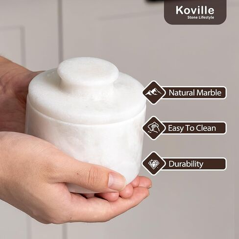 Koville White Marble Butter Keeper Handmade French Butter Holder For Kitchen Counter Decor, Stone Butter Dish Butter Container & Crock for Kitchen, Handmade Butter Crock For Spreadable Butter Ideal in Kuwait