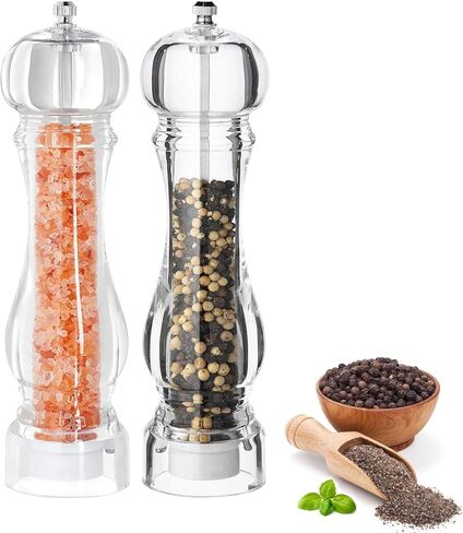 LHS Pepper Mill and Salt Shaker Set of 2 Salt and Pepper Mill Shaker with Adjustable Coarseness-Clear in Kuwait