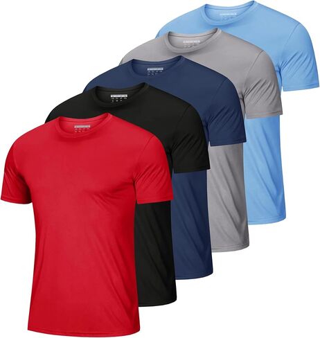 MAGCOMSEN 5 Pack Men's Short Sleeve UPF 50+ Shirts Dry Fit Athletic Rash Guard Workout Running Swim Gym Performance Tshirts in Saudi Arabia