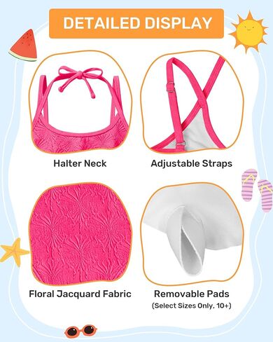 Girls Swimsuit 2 Piece Flounce Bikini Sets Halter Adjustable Straps Bathing Suit Floral Girls' Swimwear 7-16Y in Saudi Arabia