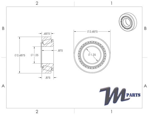 02475/02420 Tapered Roller Bearing Cone and Cup Set 1.25" I.D, 2.6875" O.D, 0.875" Bearing Width in Kuwait
