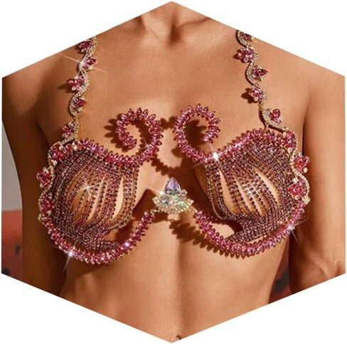 Sparkly Rhinestone Bra Tops for Women Samba Costume Spiked Bra Bikini Lingerie Gold Body Chain Jewelry Festival Outfit in Kuwait