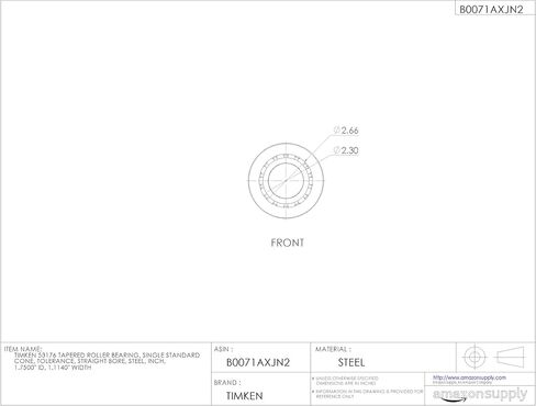 Timken 53176 Tapered Roller Bearing, Single Cone, Standard Tolerance, Straight Bore, Steel, Inch, 1.7500" ID, 1.1140" Width in Saudi Arabia