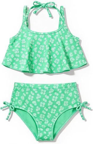 Girls Swimsuit 2 Piece Flounce Bikini Sets Halter Adjustable Straps Bathing Suit Floral Girls' Swimwear 7-16Y in Saudi Arabia