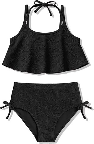 Girls Swimsuit 2 Piece Flounce Bikini Sets Halter Adjustable Straps Bathing Suit Floral Girls' Swimwear 7-16Y in Saudi Arabia