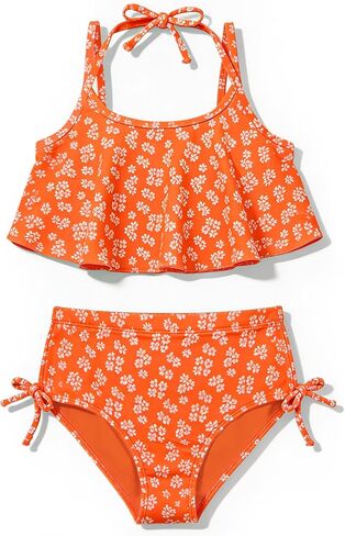 Girls Swimsuit 2 Piece Flounce Bikini Sets Halter Adjustable Straps Bathing Suit Floral Girls' Swimwear 7-16Y in Saudi Arabia