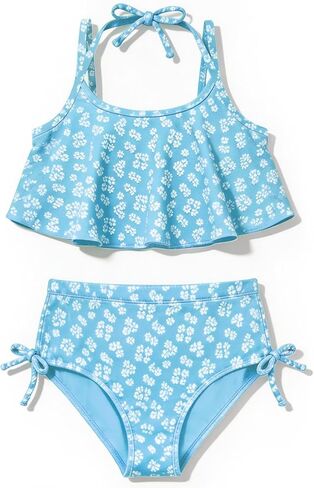 Girls Swimsuit 2 Piece Flounce Bikini Sets Halter Adjustable Straps Bathing Suit Floral Girls' Swimwear 7-16Y in Saudi Arabia