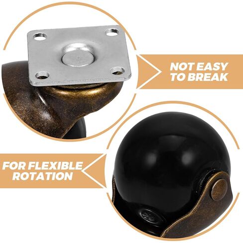 4 قطع من Ciieeo عجلات كروية دوارة صامتة شديدة التحمل مقاس 5 سم مع فرامل، عجلات بديلة للأثاث بقاعدة مسطحة برونزية عتيقة للعربات الطبية وطاولات الشاي ومقاعد العمل in Kuwait