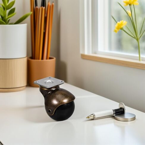 4 قطع من Ciieeo عجلات كروية دوارة صامتة شديدة التحمل مقاس 5 سم مع فرامل، عجلات بديلة للأثاث بقاعدة مسطحة برونزية عتيقة للعربات الطبية وطاولات الشاي ومقاعد العمل in Kuwait