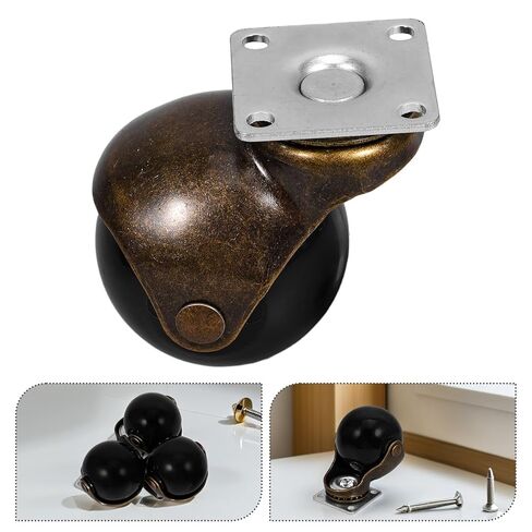 4 قطع من Ciieeo عجلات كروية دوارة صامتة شديدة التحمل مقاس 5 سم مع فرامل، عجلات بديلة للأثاث بقاعدة مسطحة برونزية عتيقة للعربات الطبية وطاولات الشاي ومقاعد العمل in Kuwait