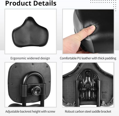 Bike Seat with Backrest - Oversized Bicycle Saddle with Back Support, Wide Bike Padded PU Cushion Saddle, Universal Saddle Replacement for Tricycle, Height Adjustable, Black-Gray in Saudi Arabia