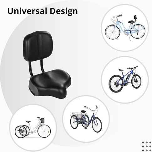 Bike Seat with Backrest - Oversized Bicycle Saddle with Back Support, Wide Bike Padded PU Cushion Saddle, Universal Saddle Replacement for Tricycle, Height Adjustable, Black-Gray in Saudi Arabia