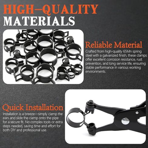 324Pcs 6-38mm Spring Band Hose Clamp Assortment Kit, 23 Sizes Black Pipe Clip for Fuel Line, Silicone Hose, Air Tube,Water Pipe Fasteners with Clamp Plier, Hose Removal Plier and Tweezers in Kuwait