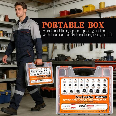 324Pcs 6-38mm Spring Band Hose Clamp Assortment Kit, 23 Sizes Black Pipe Clip for Fuel Line, Silicone Hose, Air Tube,Water Pipe Fasteners with Clamp Plier, Hose Removal Plier and Tweezers in Kuwait