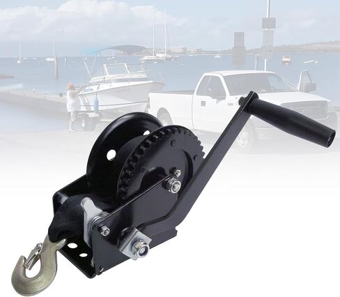 Heavy Duty Manual Hand Winch with Polyester Strap, 500-3500LB Capacity Gear Winch for Boat Trailer, ATV, UTV, SUV Towing and Marine Recovery (Black 2500lbs(8m)) in Saudi Arabia
