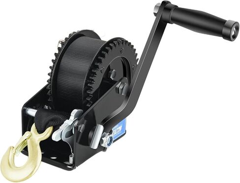 Heavy Duty Manual Hand Winch with Polyester Webbing Strap, 500-3500LB Capacity for Boat Trailer, ATV, UTV, SUV Marine Towing and Recovery (Black 2000lbs(8m)) in Saudi Arabia