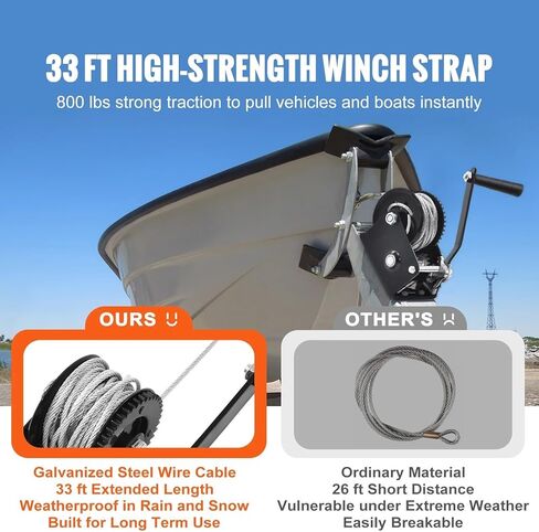 800LB Marine Hand Winch, Boat Trailer Puller with 33FT Steel Wire Cable & Two-Way Ratchet System, Heavy-Duty Hand Crank for Hauling and Lifting in Saudi Arabia