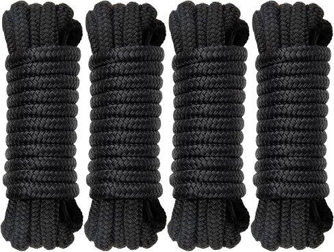 Boat Dock Fender Lines - 1/2" x 10ft Marine Rope with Pre-Spliced 6" Loop Double Braided Nylon Ropes Bumper Tie Mooring Line for Boats Docking Pontoon Boating Accessories - 4 Pack Black in Kuwait