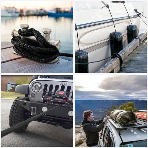 Boat Dock Fender Lines - 1/2" x 10ft Marine Rope with Pre-Spliced 6" Loop Double Braided Nylon Ropes Bumper Tie Mooring Line for Boats Docking Pontoon Boating Accessories - 4 Pack Black in Kuwait