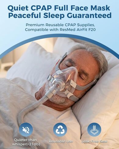 TMS Comfort Series CPAP MASK, Full Face CPAP Masks with Headgear, Replacement Frame System for AirFit F20, Full Cover Assembly Set - Includes Elbow and Cushion, Large in Saudi Arabia