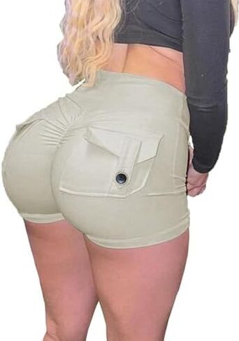 Women Scrunch Workout Shorts with Pockets Butt Lifting High-Stretched Gym Running Yoga Booty High Waisted Shorts in Saudi Arabia