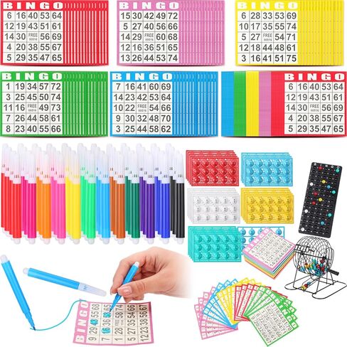 Thyle 625 Pieces Bingo Game Set Include Rolling Cage Storage Tray 75 Bingoballs 500 Bingo Cards and Colored Markers for Large Groups, Parties, Family Gathering Activity, Game Night in Saudi Arabia