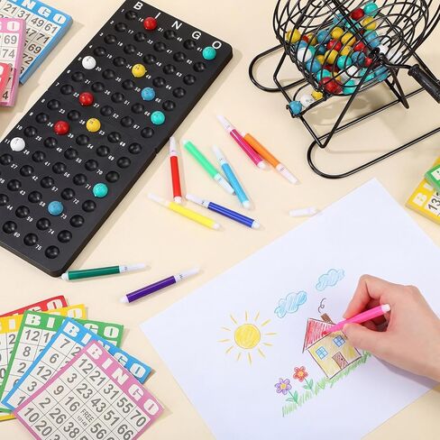 Thyle 625 Pieces Bingo Game Set Include Rolling Cage Storage Tray 75 Bingoballs 500 Bingo Cards and Colored Markers for Large Groups, Parties, Family Gathering Activity, Game Night in Saudi Arabia