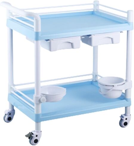 2-Layer Medical Mobile Cart, Beauty Salon Trolley Carts ABS Plastic Rolling Storage Trolleys with Drawers & Dirt Buckets Rolling Utility Cart for Hospital Dental Clinic Home (B 75 * 52 * 84cm) in Saudi Arabia