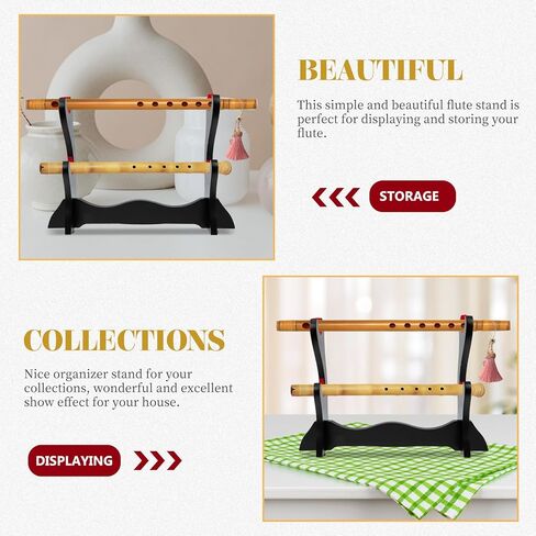 STOBAZA Desktop Flute Display Holder Wooden 2-tier Flute Stand Xiao and Sword Organizer Rack for Household Instrument Storage and Display in Saudi Arabia