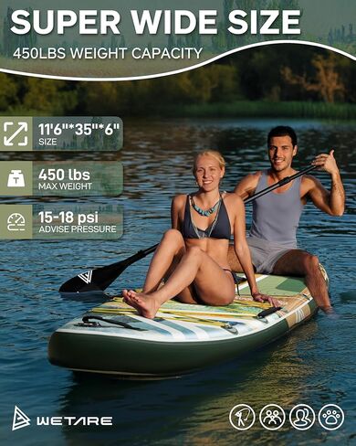 11'6"x35" Inflatable Paddle Board, 450lbs Extra Wide Stand Up Sup Board for Adults, Blow Up Paddleboard Kayak Non-Slip Stable Deck Boat for Yoga Fishing Surf in Saudi Arabia