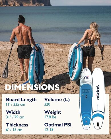 Mistral Stand Up Paddle Board, 11'x31''x6'' Inflatable SUP Yoga & Pilates Kayaking Boards, Stable and Lightweight Paddleboard for All Skill Levels, with SUP Accessories for Adults & Youth in Kuwait